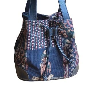 Vintage Tapestry Bucket Bag Equestrian Horse Dogs Navy Black